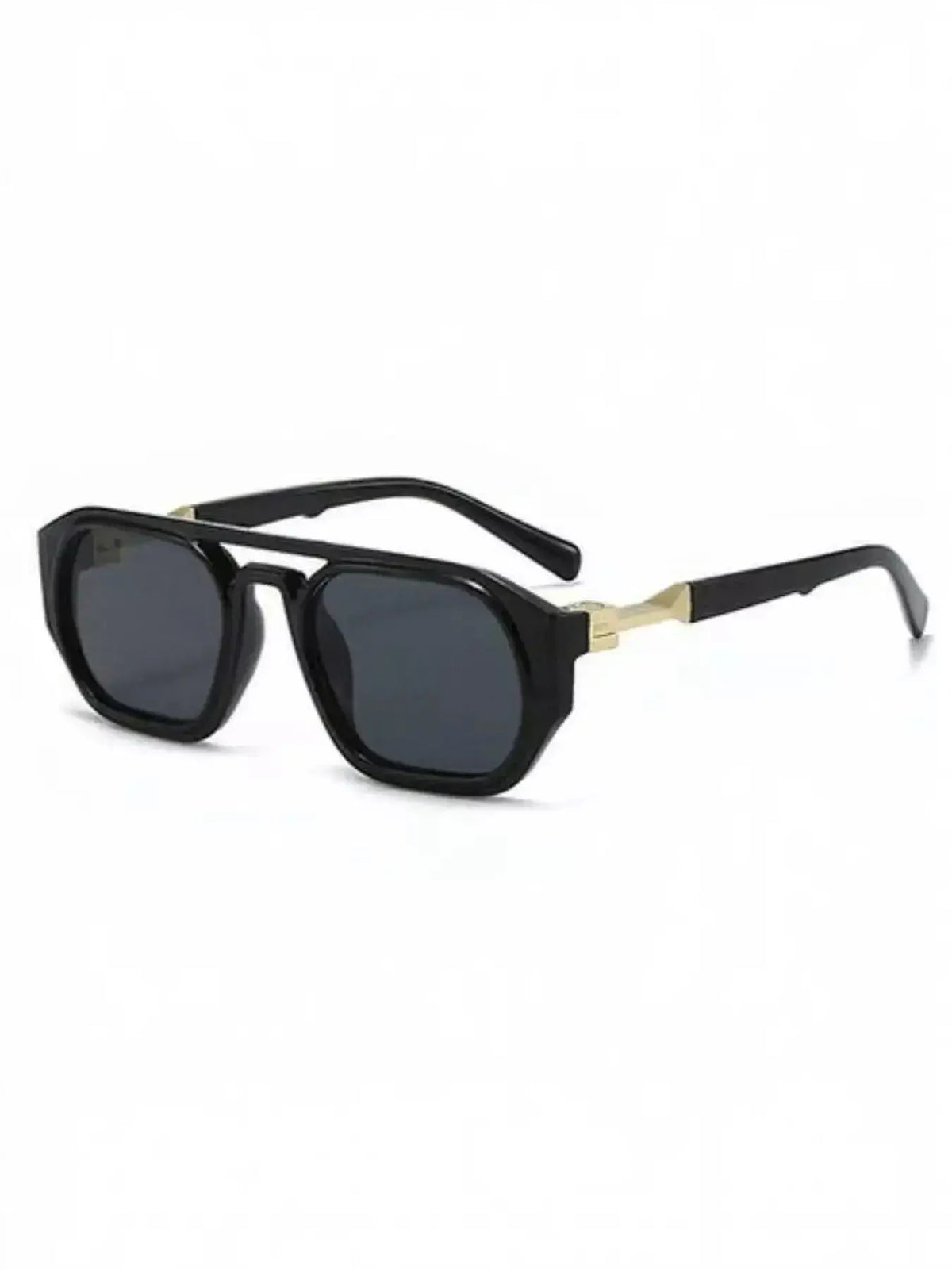Retro Octagon Frame Sunglasses in black with polycarbonate lenses and gold accents.