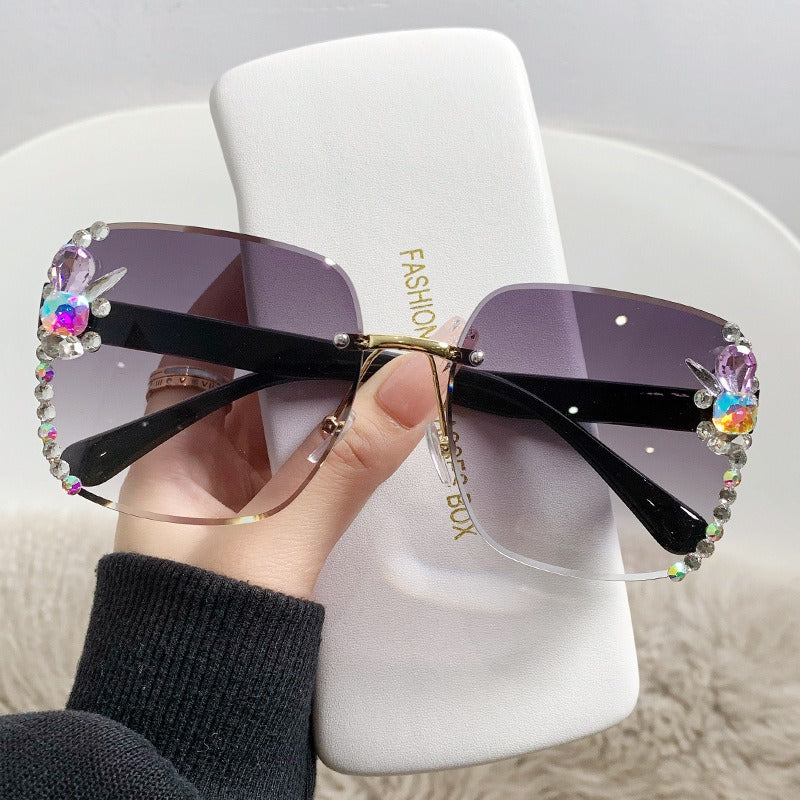 SquintProof Large Frame Diamond Frameless Sunglasses | UV400 | 7 Colors | Street Style | Women