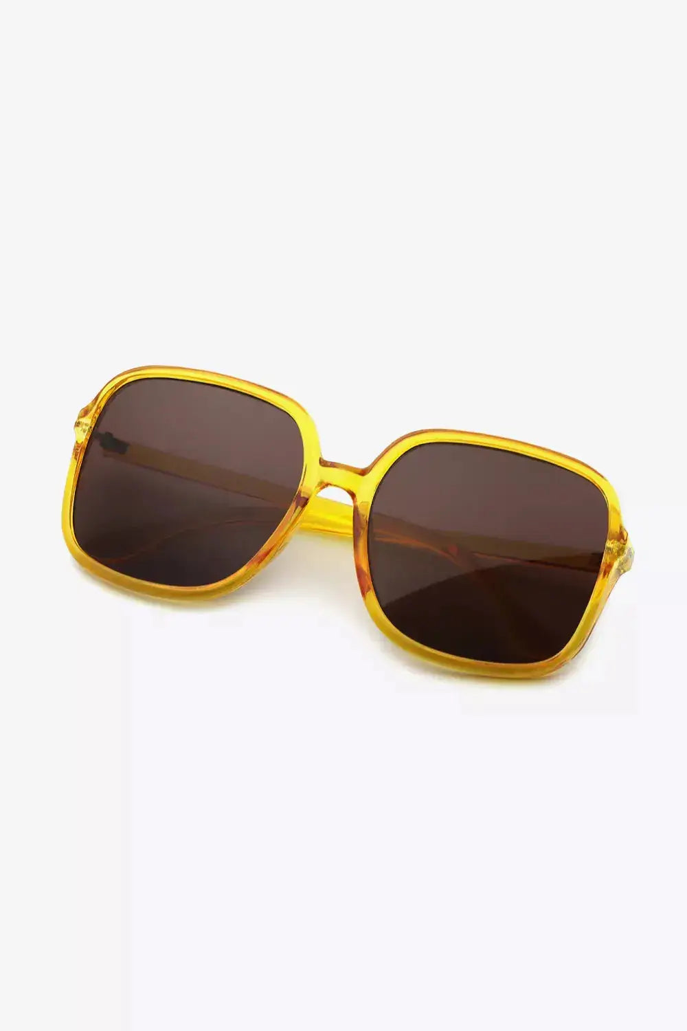Polycarbonate Square Sunglasses with yellow frame and dark lenses, perfect for UV protection.