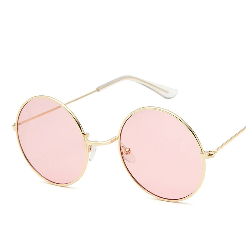 Women's Alloy Mirror Round Sunglasses – Retro Designer Pink & Gold Style