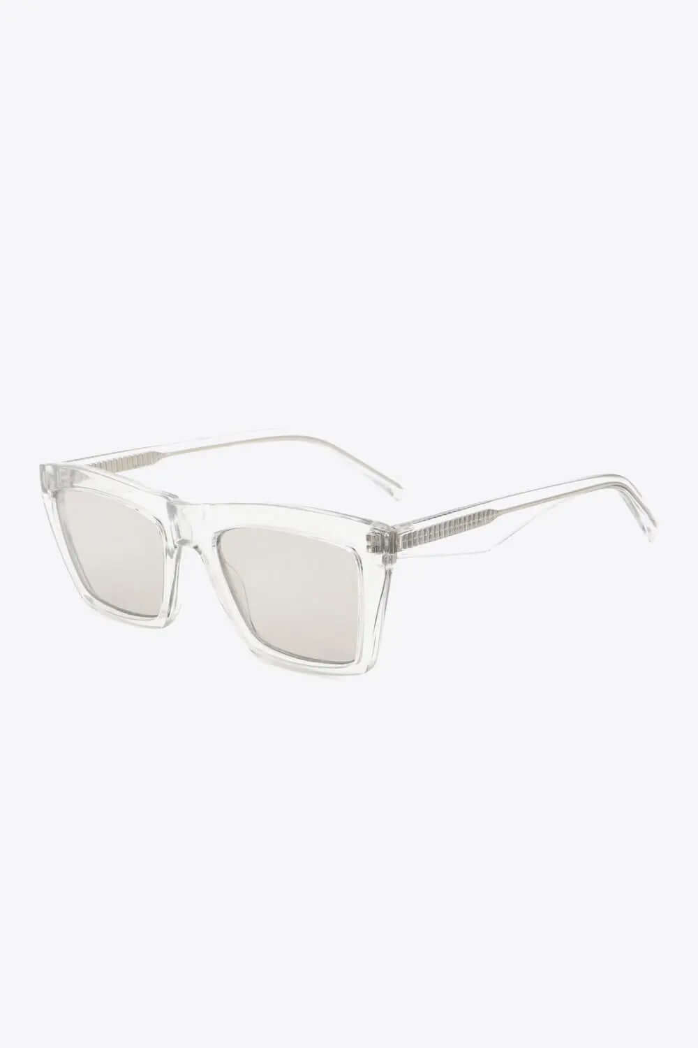 Cellulose Propionate Frame Rectangle Sunglasses in clear with acetate lenses, UV400 protection, stylish shape.