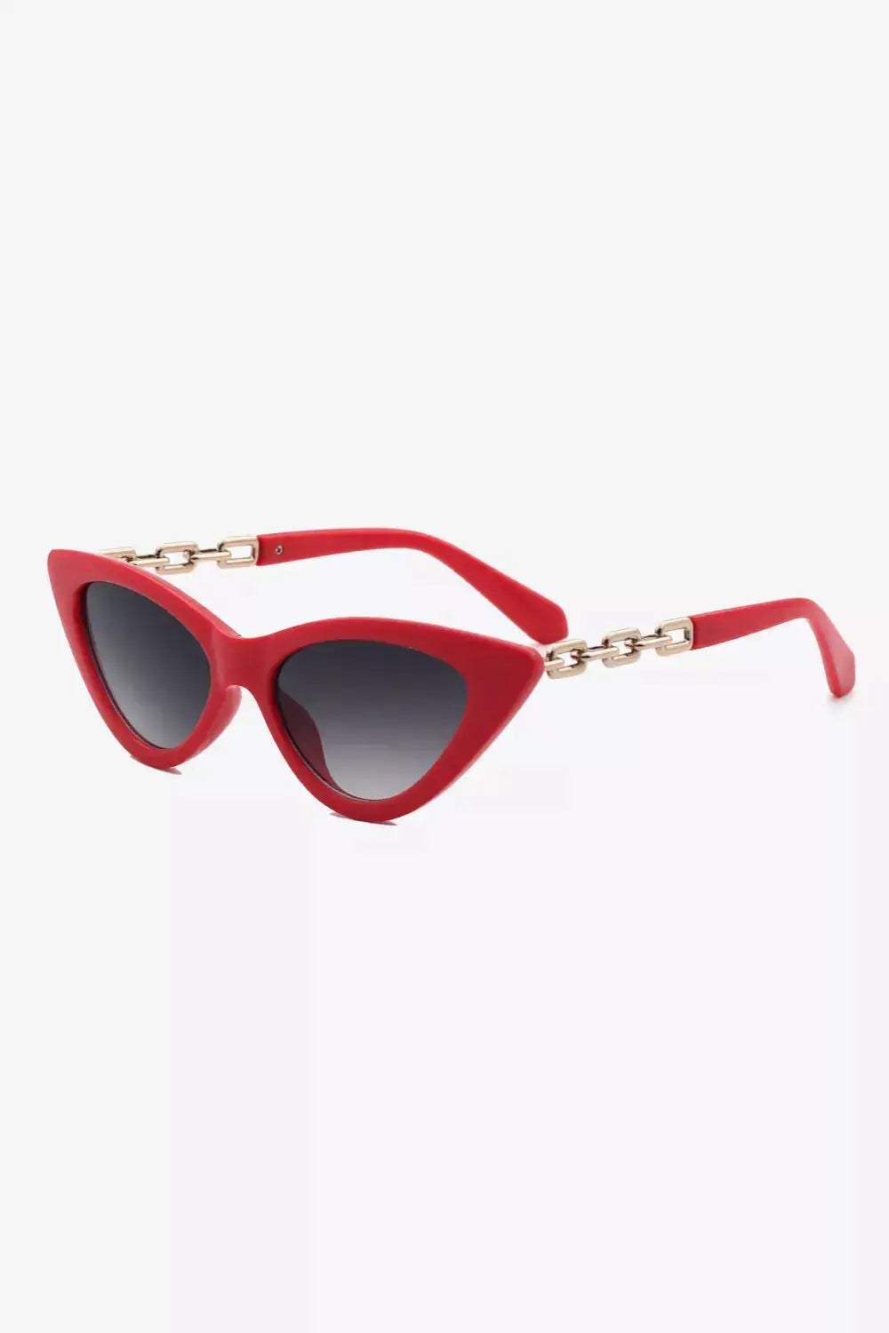 Chain Detail Cat-Eye Sunglasses in red with UV400 protection and trendy cat eye shape.