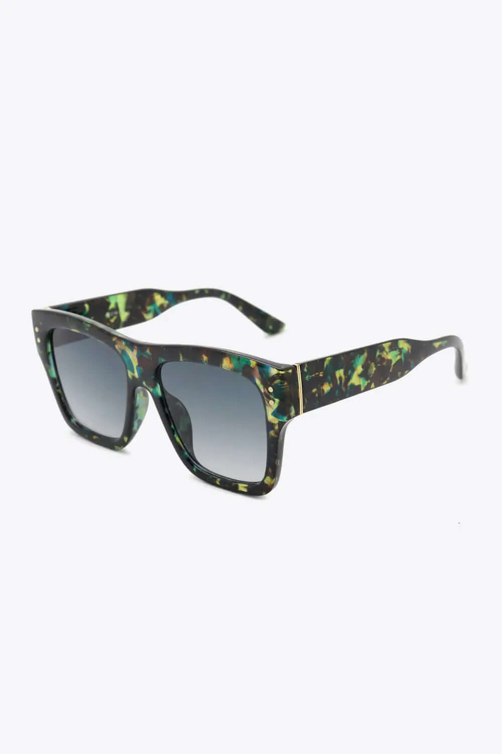 UV400 Patterned Polycarbonate Square Sunglasses with a stylish green patterned frame.