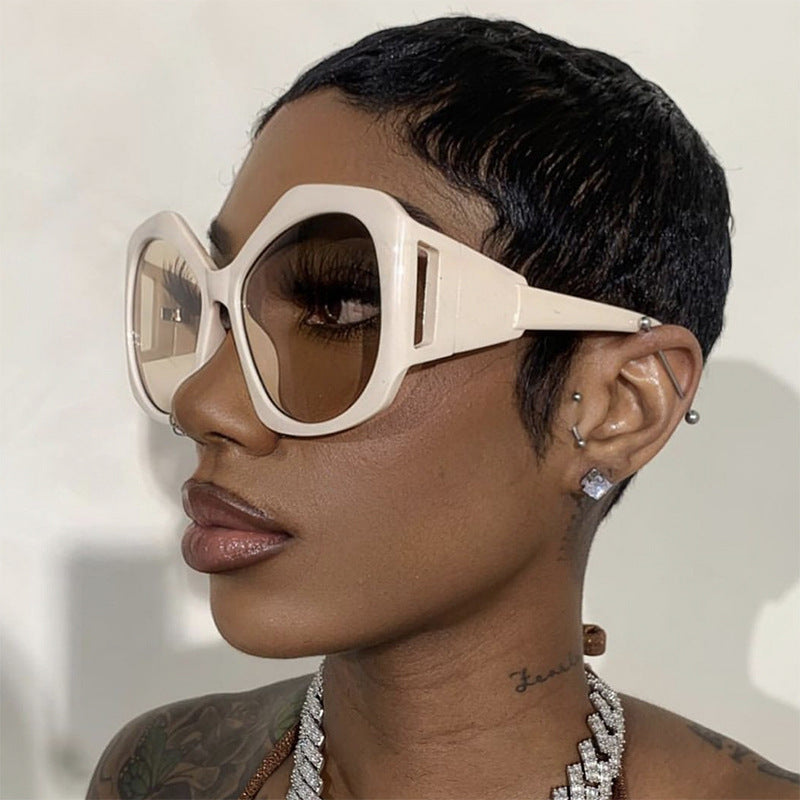 Large Frame Irregular Polygon Sunglasses – European & American Hollow Style