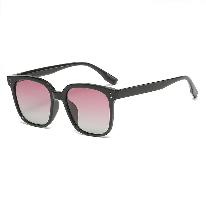 Square Frame Gradient Tint Sunglasses with black frame and pink gradient lenses.