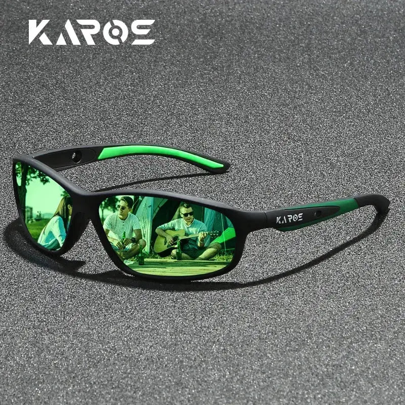 SquintProof SquintProof Polarized Wraparound Sport Sunglasses — UV400 Maximum Coverage Cycling Running Outdoor - Black-Green | UV400 Sunglasses
