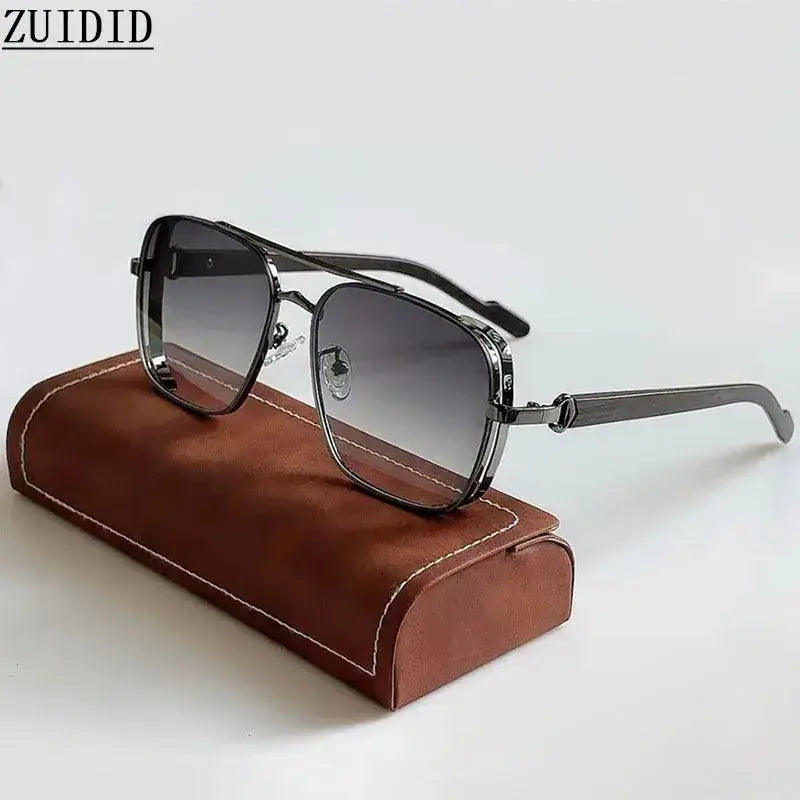 SquintProof SquintProof Steampunk Square Sunglasses — Photochromic Mirror UV400 Wood Frame Retro Unisex - | UV400 Sunglasses