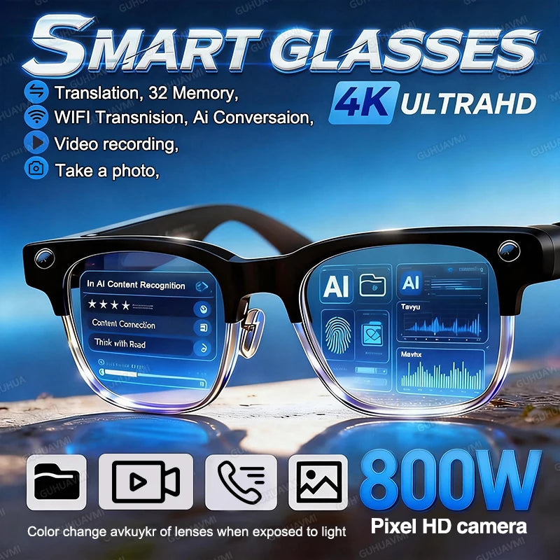 SquintProof AI Smart Glasses — 4K Camera, Bluetooth, UV Protection