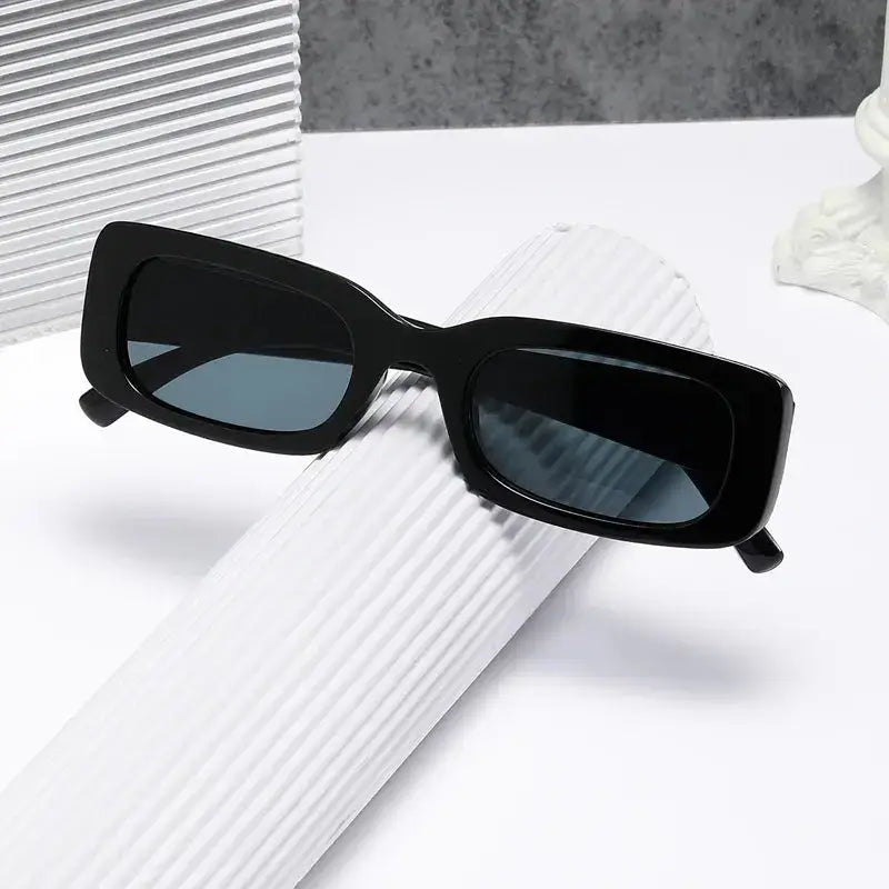SquintProof SquintProof Black Rectangle Sunglasses — Small Square UV400 Retro Driving Unisex - | UV400 Sunglasses