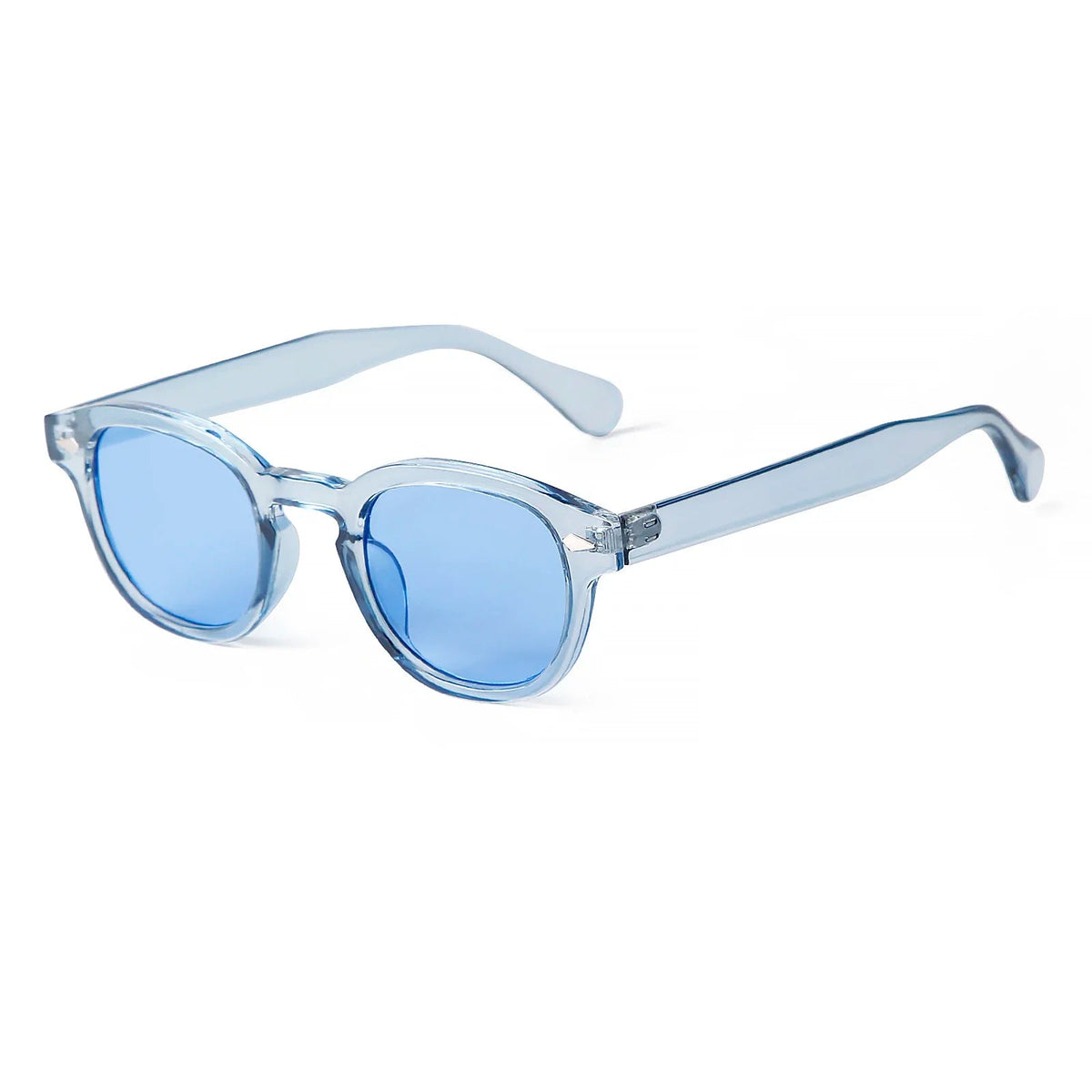 Fashion Transparent Blue Round Sunglasses Women Men 2024 Retro Rivet Tortoise Small Square Sun Glasses UV400 Lunettes De Soleil SquintProof