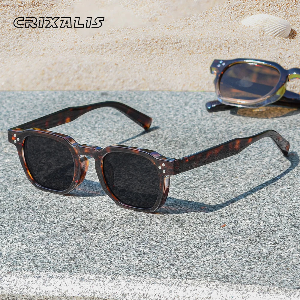 CRIXALIS Square Rivets Sunglasses for Women Men Vintage Trend Trending Sun Glasses Ladies Beach Shades Male Female UV Protection SquintProof