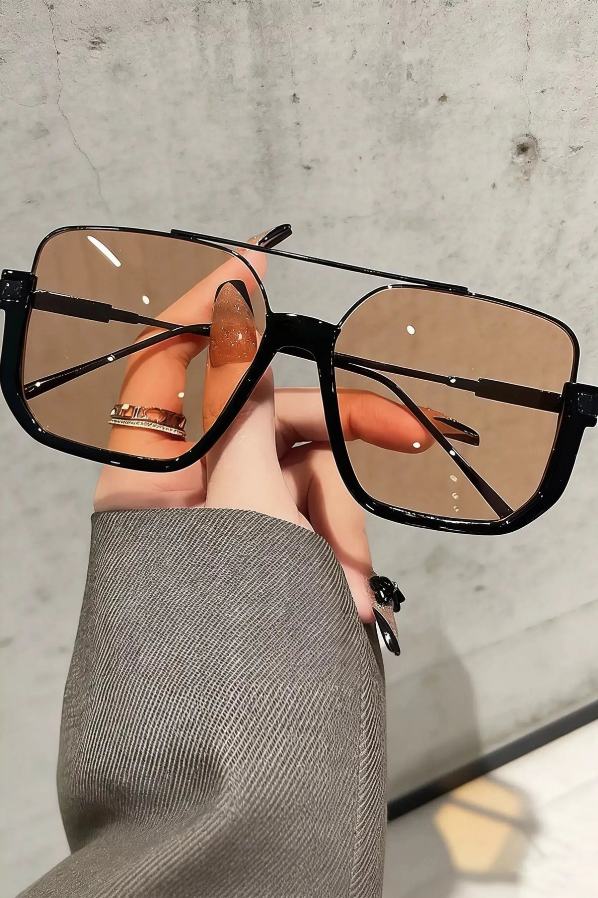 UV Protection Square Sunglasses with metal-plastic hybrid frame and acrylic lenses in a stylish design.
