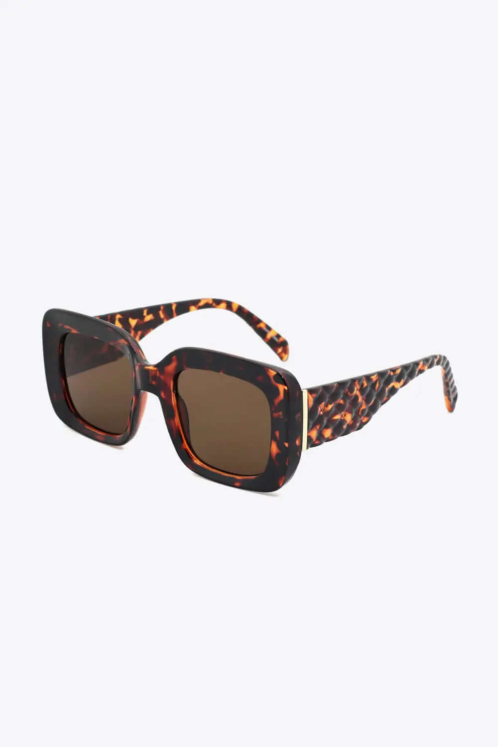 Square Polycarbonate UV400 Sunglasses in a tortoiseshell frame with brown lenses.