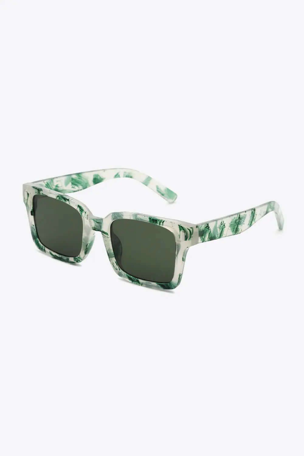 UV400 Polycarbonate Square Sunglasses in green and white pattern with dark lenses.