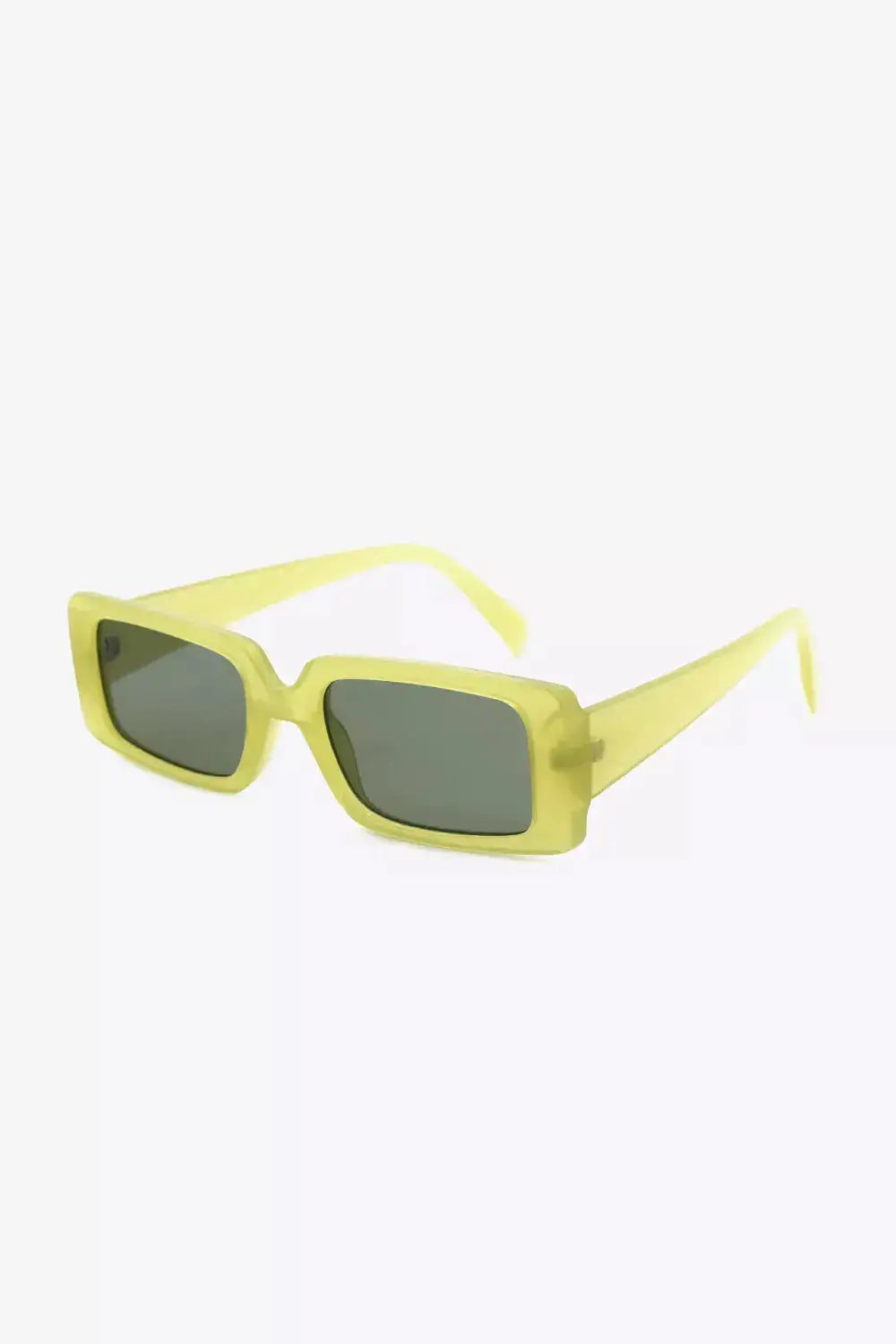 UV400 Polycarbonate Rectangle Sunglasses in translucent yellow frame with gray lenses.