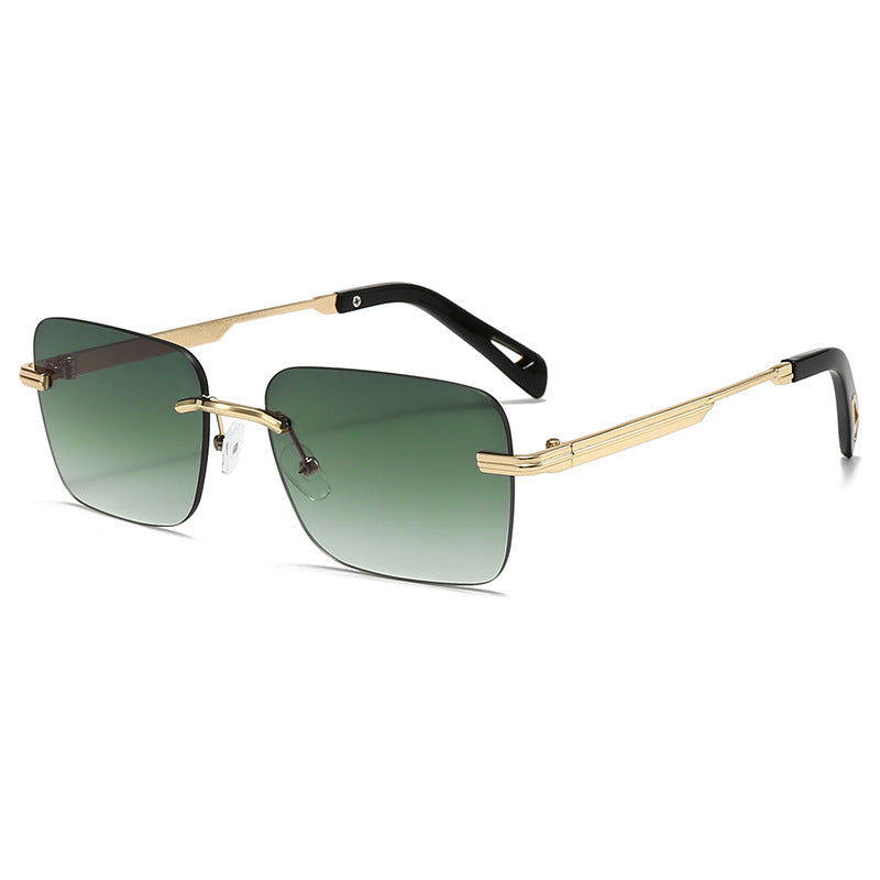 SquintProof SquintProof Hollow-Out Square Sunglasses - Golden Frame Gradient Green | UV400 Sunglasses